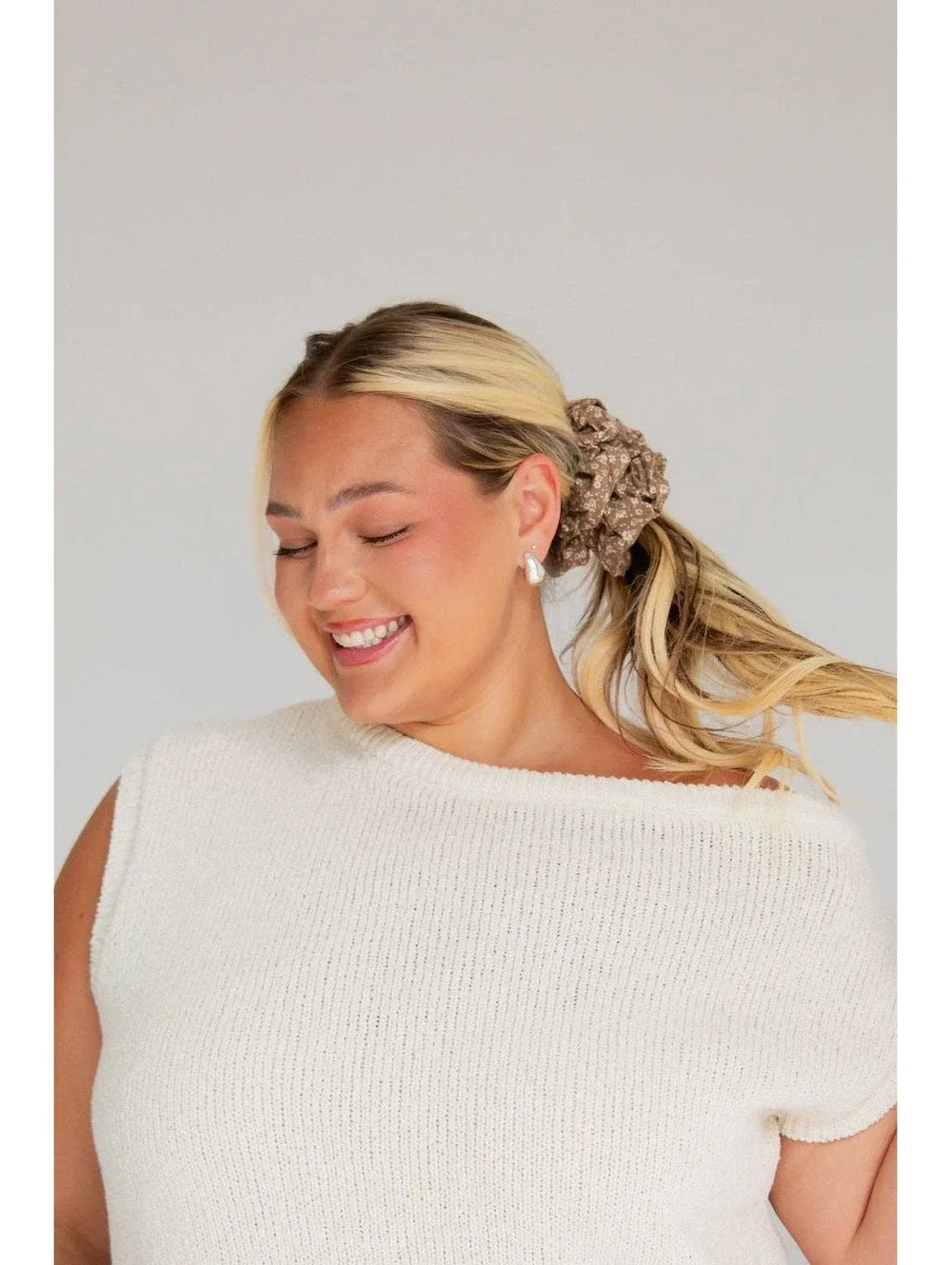 Andi Neutral Tan Floral Jumbo Scrunchie